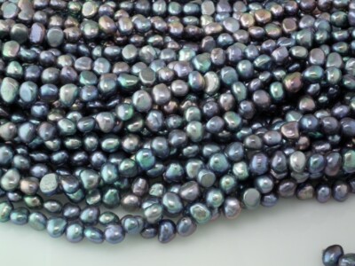 7mm Süßwasser Barock lose Perlenschnur, Pfau silber-schwarz