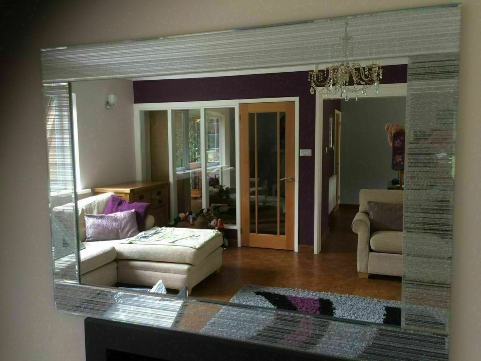 Extra Large Silver Glitter mirror Frame living room lounge wall Bling ...