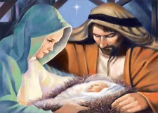 Jesus, Mary and Joseph Closeup Religious Designer Greetings Christmas Card
