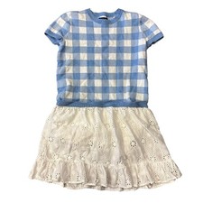 POLO RALPH LAUREN GIRLS SWEATER DRESS 2-1 COMBO PLAID WHITE BLUE YOUTH S 20 