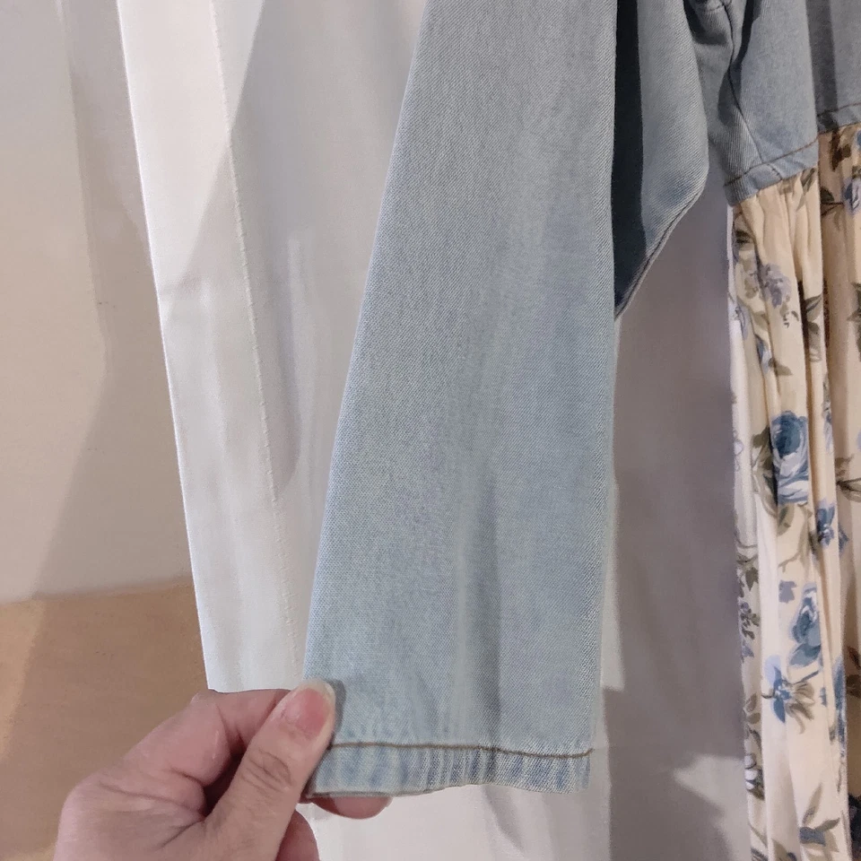 Vintage Bill Blass Women's Beige Denim Peasant Maxi Long Sleeve Dress Size 16 - Image 4 of 4