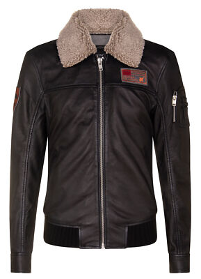 Men's Black Leather Bomber Jacket A2 Flight US Air Force Detachable Collar Pilot