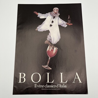 BOLLA Il vino classico d'Italia 1989 Vintage Print Ad 8''x11'' clown Bolla wine