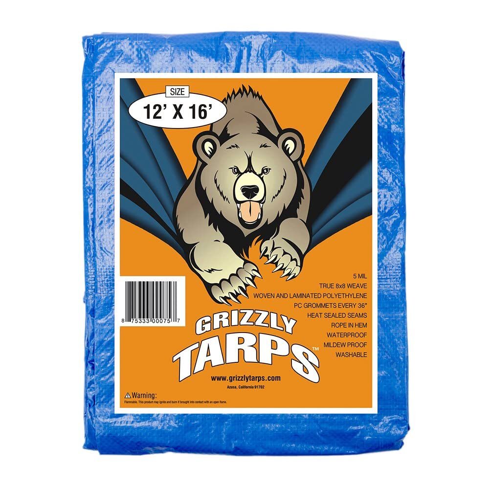 Grizzly Tarps by 12' x 16' Large Multi-Purpose Waterproof Heavy Duty Poly Tar...