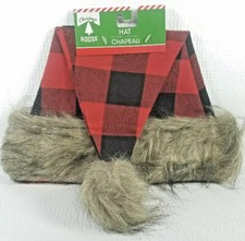Farmhouse Buffalo Plaid Gingham Santa Hat Red Black Brown Fur Christmas Kid