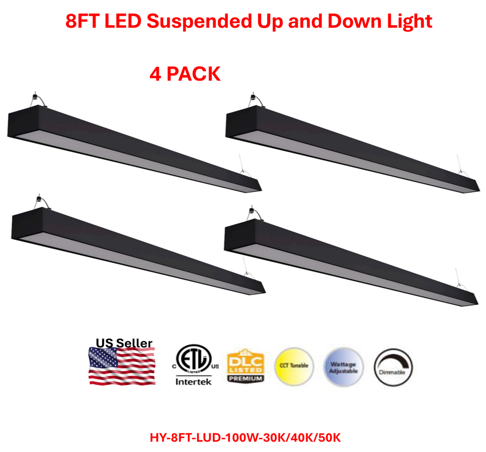 4 Pack 8FT 100W LED Suspended Up and Down Linear Light 3CCTs Selectable ...