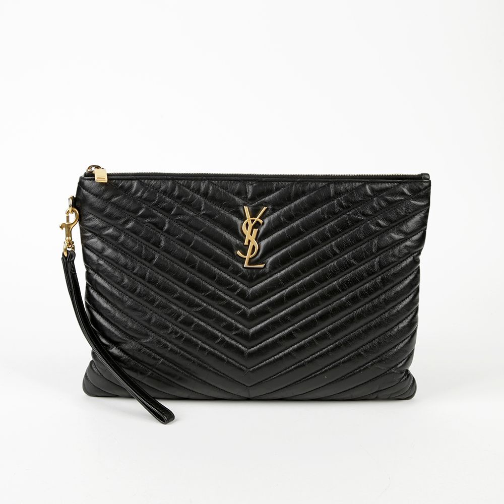 Saint Laurent Matelassé Leather Monogram Tablet Pouch/Clutch Saint Laurent Matelassé Leather Monogram Tablet Pouch/Clutch