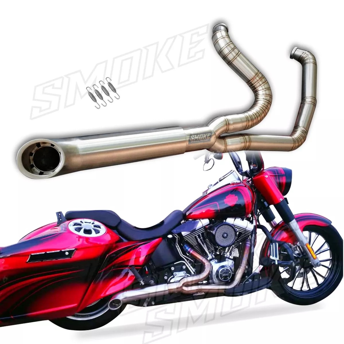 Harley Davidson Street Glide Exhaust System pipes 2 1 Custom Fit Smoke Muffler