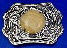 Vintage Round Stone Centerpiece On Western Silver Tone Belt Buckle