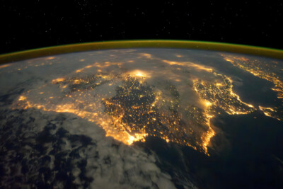 Iberian Peninsula at Night Spain Portugal Aerial Satellite Photo Poster Print