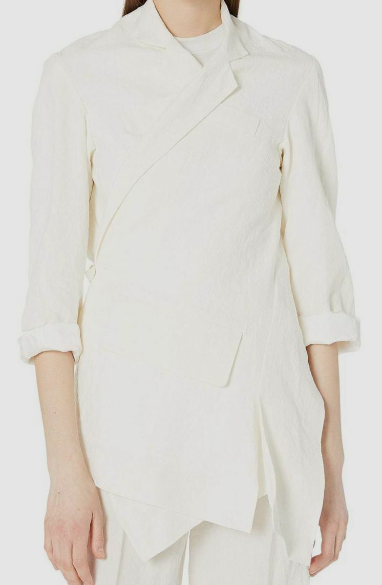 $599 Sonia Rykiel Women White Long-Sleeve Linen Asymmetrical Coat Jacket Size 34