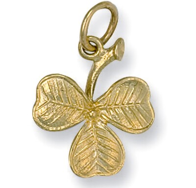 Massiver 9 kt Gelbgold irisches Glücksblatt Kleeblatt Anhänger/Charm - vollständig gepunzt