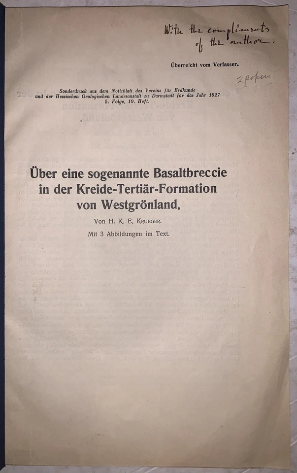 INSCRIBED, 1927-1928, 3 WORKS by HANS K E KRUGER, GEOLOGY, ARCTIC, GREENLAND - Image 3 of 4