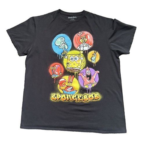 Sponge Bob Square Pants - Men's Size L Black T-Shirt Patrick Squidward Mr Krabs