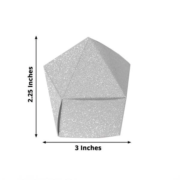 25 SILVER 3" Glittered Geometric FAVOR BOXES Gift Holders Party Decorations - Image 2 of 4