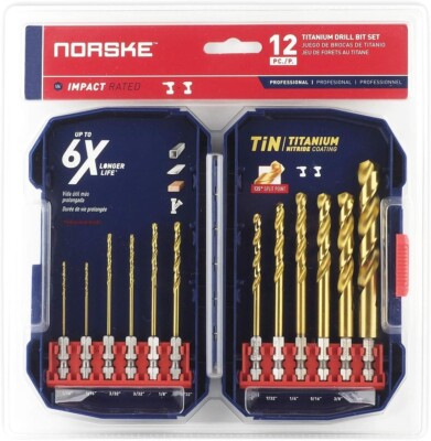 (J) Norske Titanium HSS Drill Bit Set Hex Shank 12 pc #NIDBP280