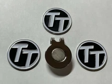 (3) Rare Fine Quality 1" Flat Coin Style Golf Markers With Bonus Hat Clip 