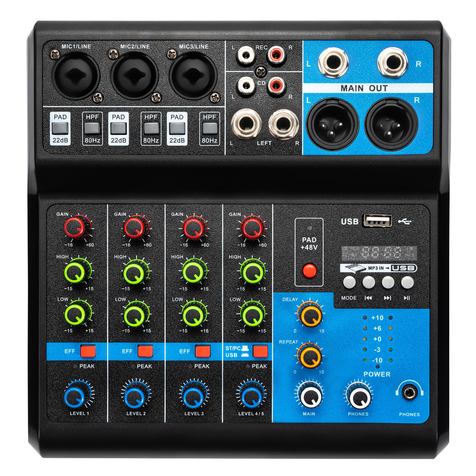 5-Kanal USB Schnittstelle Mischpult Live Studio Audio DJ Mixer Soundboard 