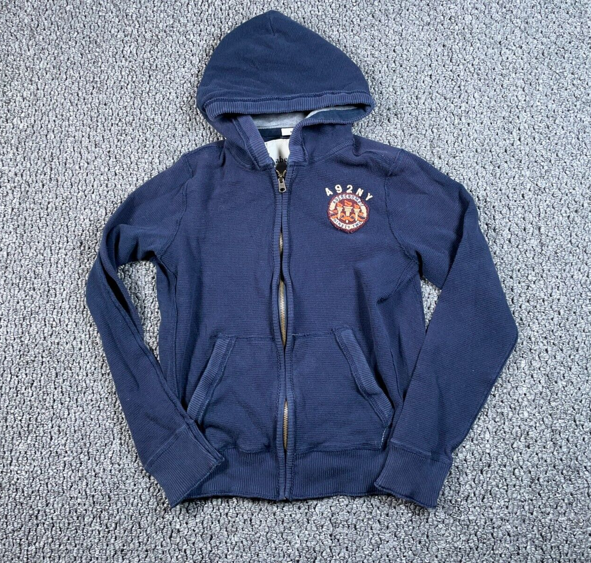 Abercrombie & Fitch Waffle Knit Zip Hoodie Youth XL Dark Blue