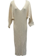 Maeve by Anthropologie Ivory Knit Midi Sweater Dress V-Neck Batwing Boho - L