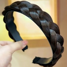 Headband 3 Strands Synthetic Hair Plaited Headband Braid Black Brown, 3 Strands
