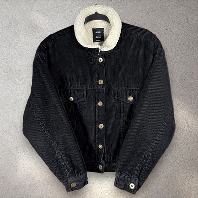 Cotton On Corduroy Sherpa Jacket Size 6 Black Button Up Warm Cozy Outerwear Fall