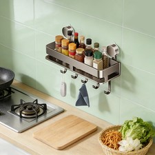 40cm Suction Cup Shower Shelves, Wall-mounted Shower Organizer with 5 Hooks