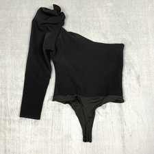 ASTR Womens Bodysuit M Black One Shoulder Ruffle Long Sleeve Ruffle Going Out