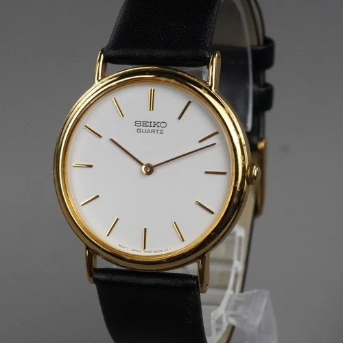 SEIKO 1991 Vintage 7N00-8A00 Men's Watch 34mm New Battery Seiko Leather Band