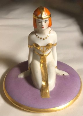 FULPER 1925 EGYPTIAN REVIVAL  POWDER TRINKET BOX FIGURAL COVER ONLY PURPLE 5.5''