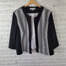 Tahari Arthur S. Levine Black White Wave Print Plus 22W Open Front Blazer Jacket