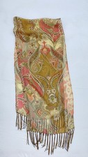STUNNING women  s Pure Silk Paisley Sheer Scarf W The Fringe 68"/13" EX.CON