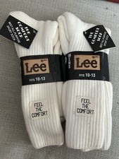 VTG NOS 2 Pairs of Mens Lee 10-13 White Long Made In The USA- Free Shipping