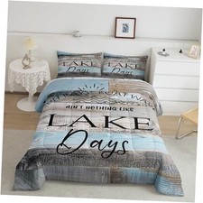 Kids Lake House Bedding Set, Rustic Wooden Planks Comforter Set King Multi 06
