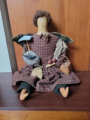 Vtg Folk Art Pig Pen Hill Angel Gardener Doll Florence Elaine Russell 23'' READ 