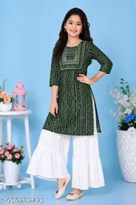 Girls Embroidered Kurti Set with White Palazzo / Kids Ethnic Wear/ Party Wear