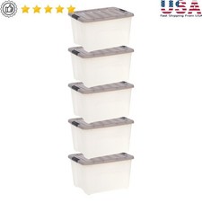 Stackable Plastic Storage Bins W/ Lids 5 Pack Home Garage Office Organizing New