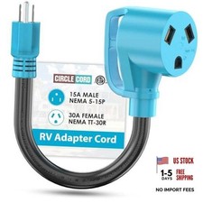 30 Amp to 110 Volt RV Adapter Cord, 30A to 15A NEMA 5-15P Male to TT 12 Inch