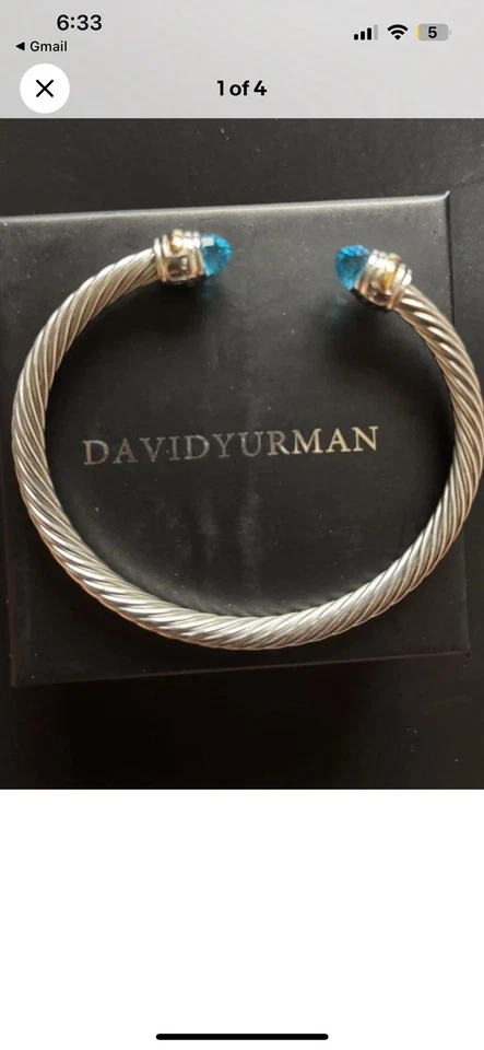 Pulsera brazalete David Yurman plata 925 7MM con piedras preciosas azules talla M, 6-7 pulgadas. Foto 2 de 4