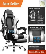 Luxury Pearl White Gaming Chair with Footrest and Ergonomic Support for Offices