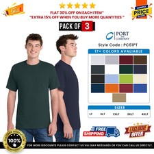 3 Pack Of Port  Company PC61PT Men's Cotton Tall Essential Pocket T-Shirt
