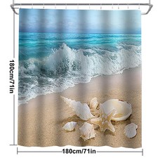 Beach Seashell Shower Curtain,Ocean Wave Sand Decor Waterproof Polyester