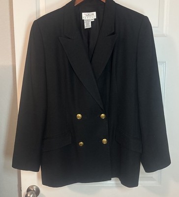 VTG Talbots Black Blazer Double Breasted Gold Buttons Size 16P Old Money Career