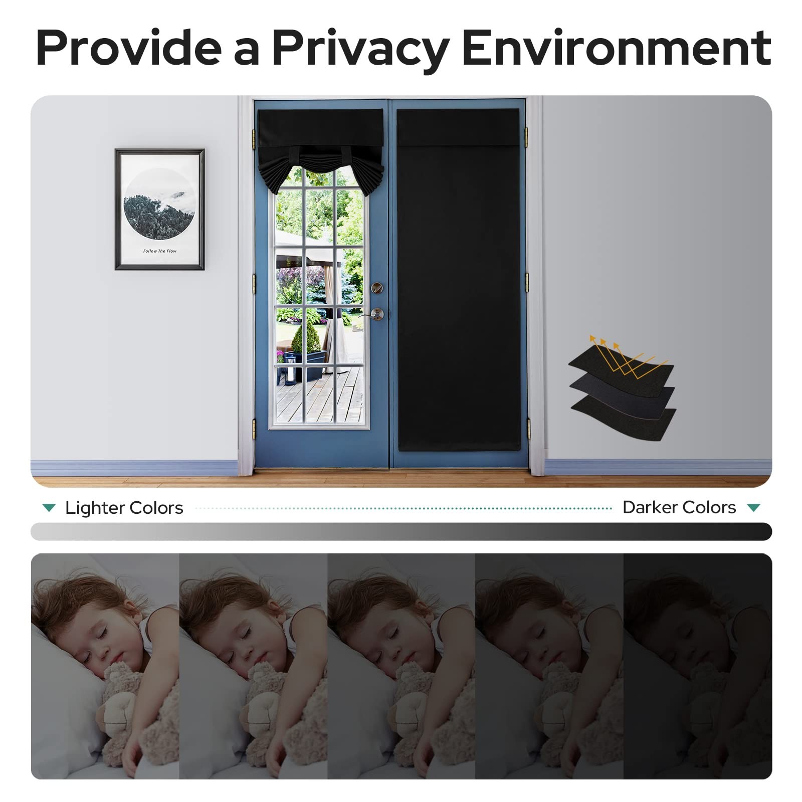 HOMEIDEAS Blackout French Door Curtains for Door Window, Privacy Curtains Set...