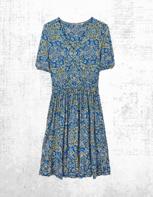 Fat Face Damen Jerseykleid V-Ausschnitt Lottie Aztekenstruktur blau (etwas defekt)