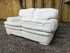 Modern stylish cream leather 2 seater comfy lounge sofa