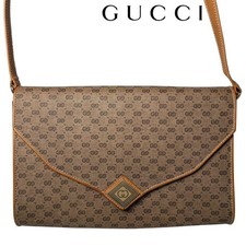 GUCCI Micro GG Vintage Leather Shoulder Bag Gray PVC Crossbody Authentic