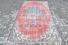 Turkish Area Rug, 4,7x8,5 ft Vintage Rug, Red Animal Print Wool Rug