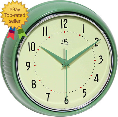 Retro 9 Inch Silent Sweep Non Ticking Mid Century Modern Kitchen Wall Clock