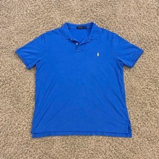 Polo Ralph Lauren Solid Blue Polo Shirt Cotton Size Mens XL